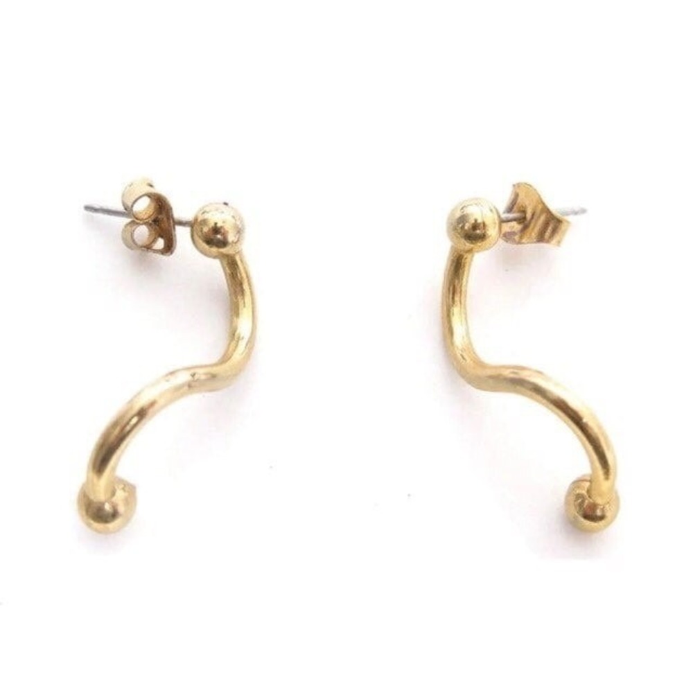Gold Plated Wavy Line Ball Ends‎ Earrings